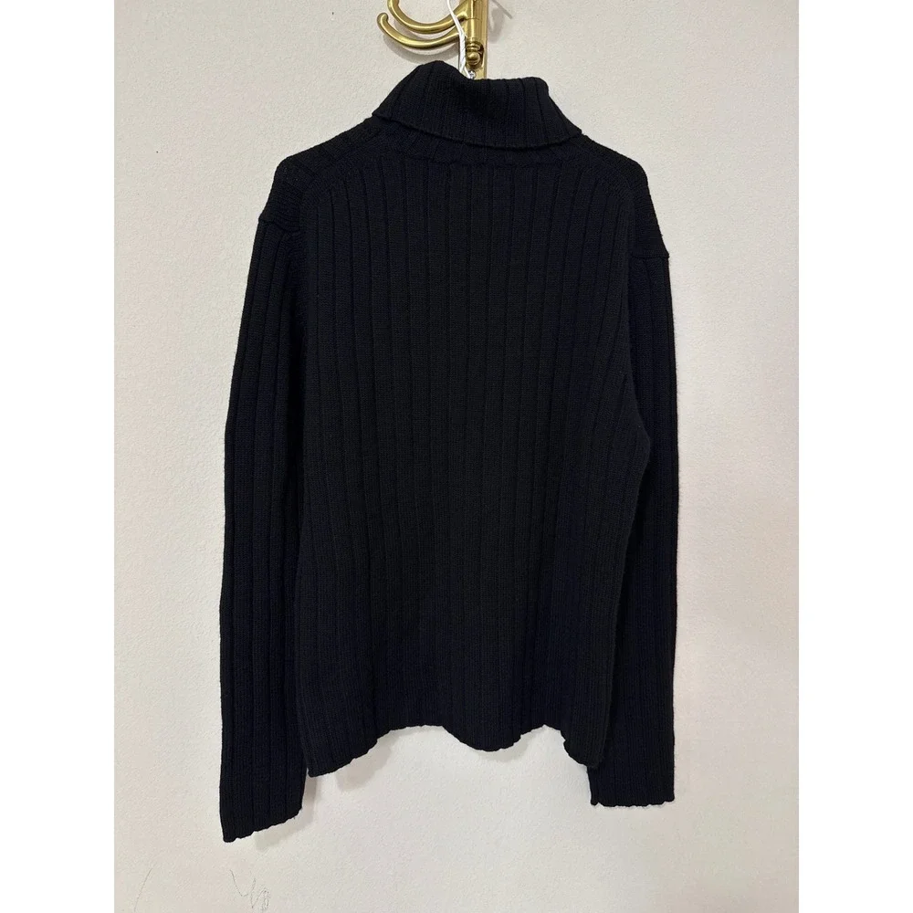 Banana Republic Turtleneck Sweater Mens Large Black 100% Merino Wool Ribbed Knit